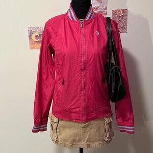 preppy y2k USPA hot pink‎ lightweight bomber jacket